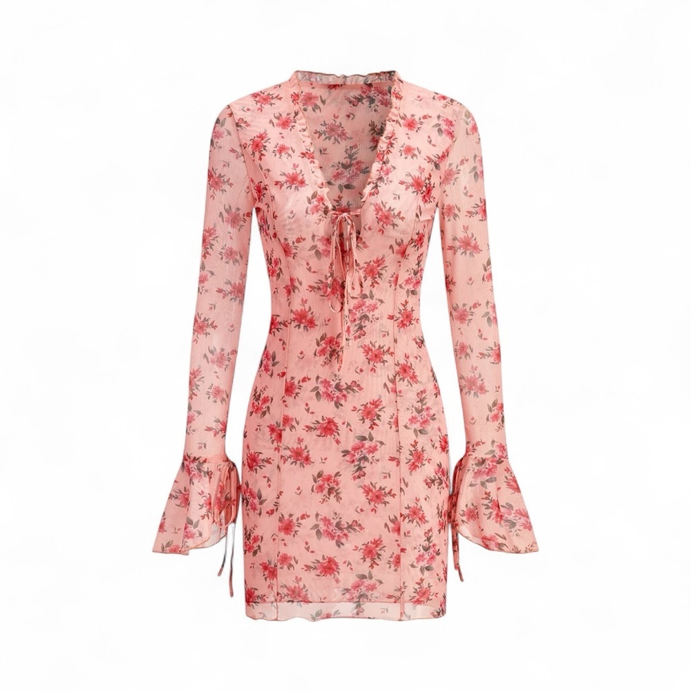 Commense Floral Printed Long Sleeve Dress - Pink V Neck sold out online NWT